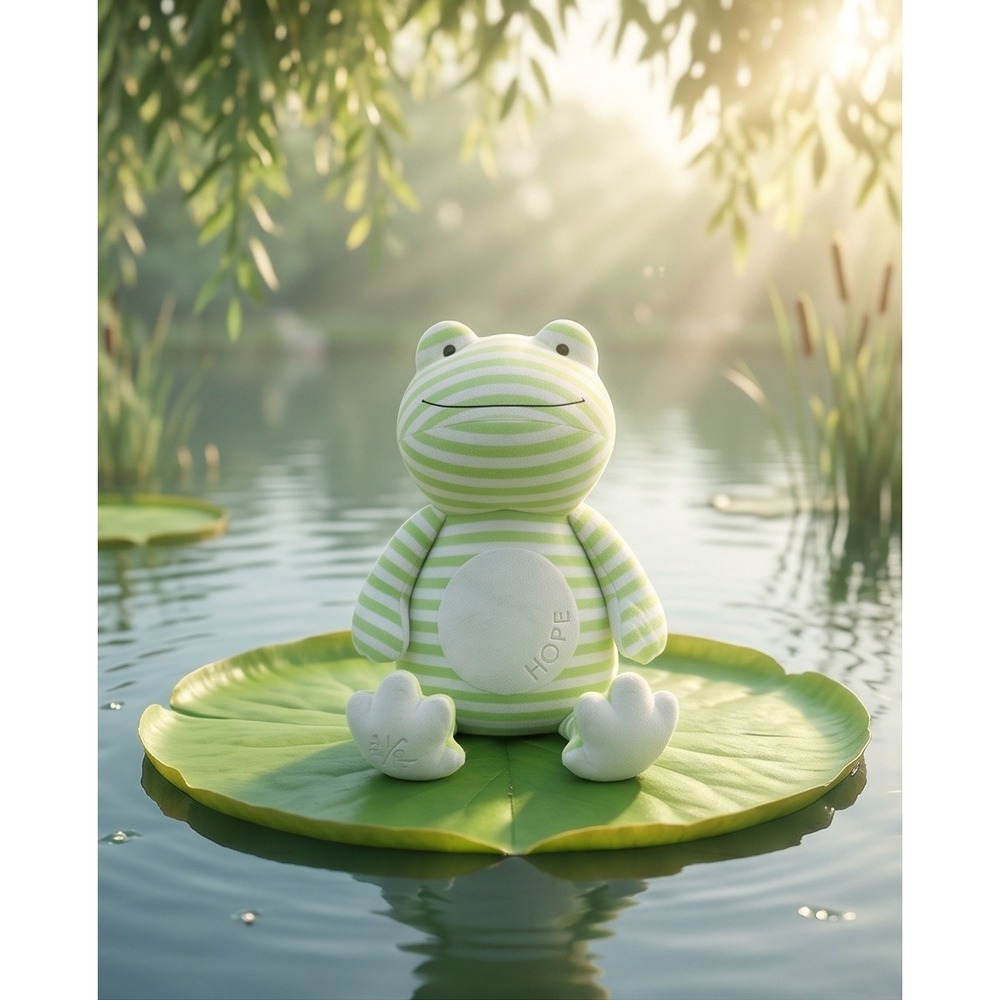 Poetic‎ Hope Green White Striped Frog Plush Stuffed Animal 18 Inch Large *Spot*